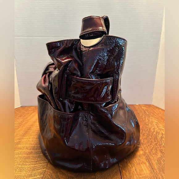 Kooba Elisha Bow Patent Leather Merlot Hobo Handbag - Picture 2 of 12